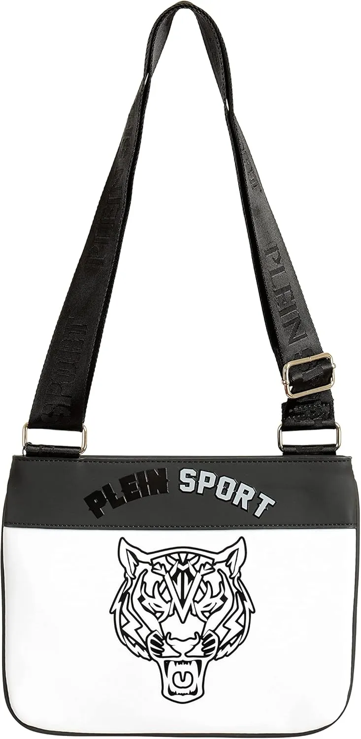 Unisex White & Black Logo Print Crossbody Bag