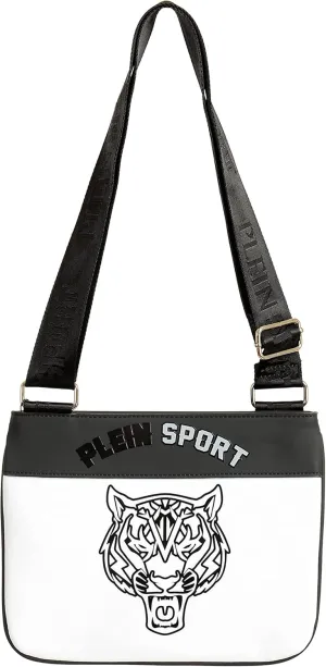 Unisex White & Black Logo Print Crossbody Bag