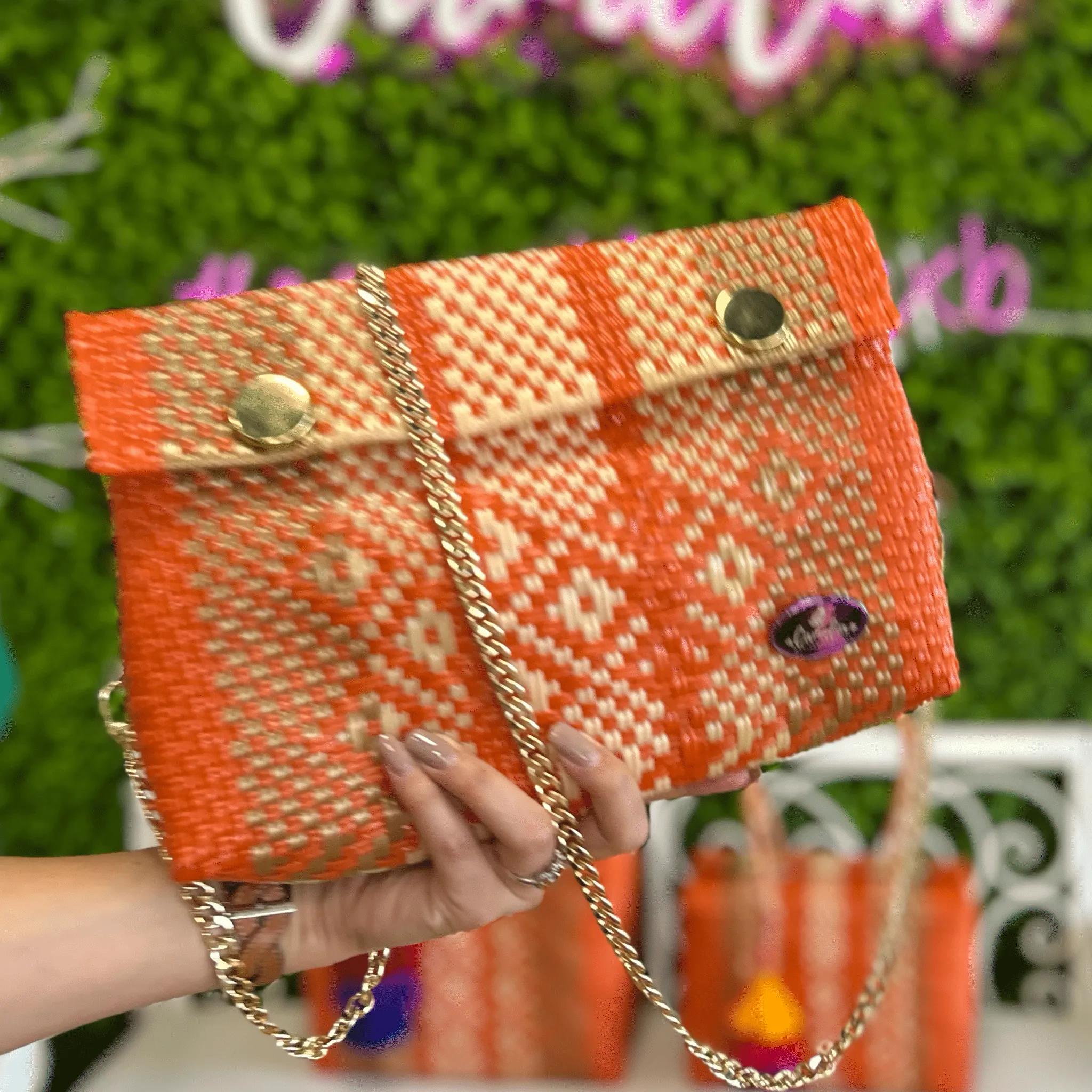 Upcycled Handwoven Crossbody   -  Orange Crush