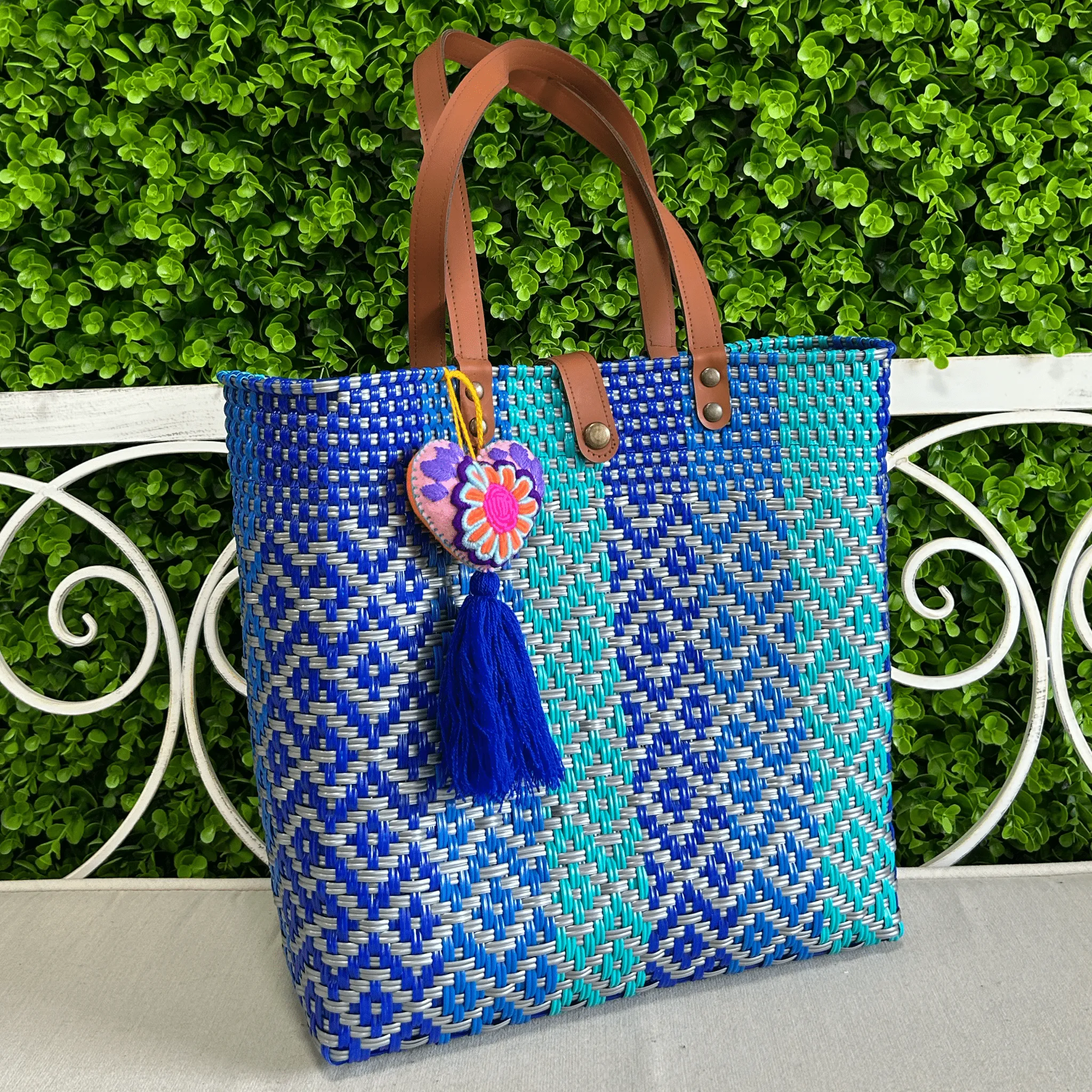 Upcycled Handwoven MD Tejana Tote - Blue Jay