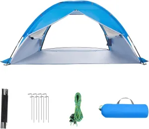 UPKOCH Portable Family Beach Tent UPF Sun Shade Shelter Large Double-Door Design Ventilated Lightweight Travel Tent for Camping and Hiking Includes Storage Bags and Stakes