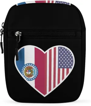 U.S. and Missouri Flags Cute Crossbody Bags Small Sling Purse Travel Shoulder Bag with Adjustable Strap for Men Women