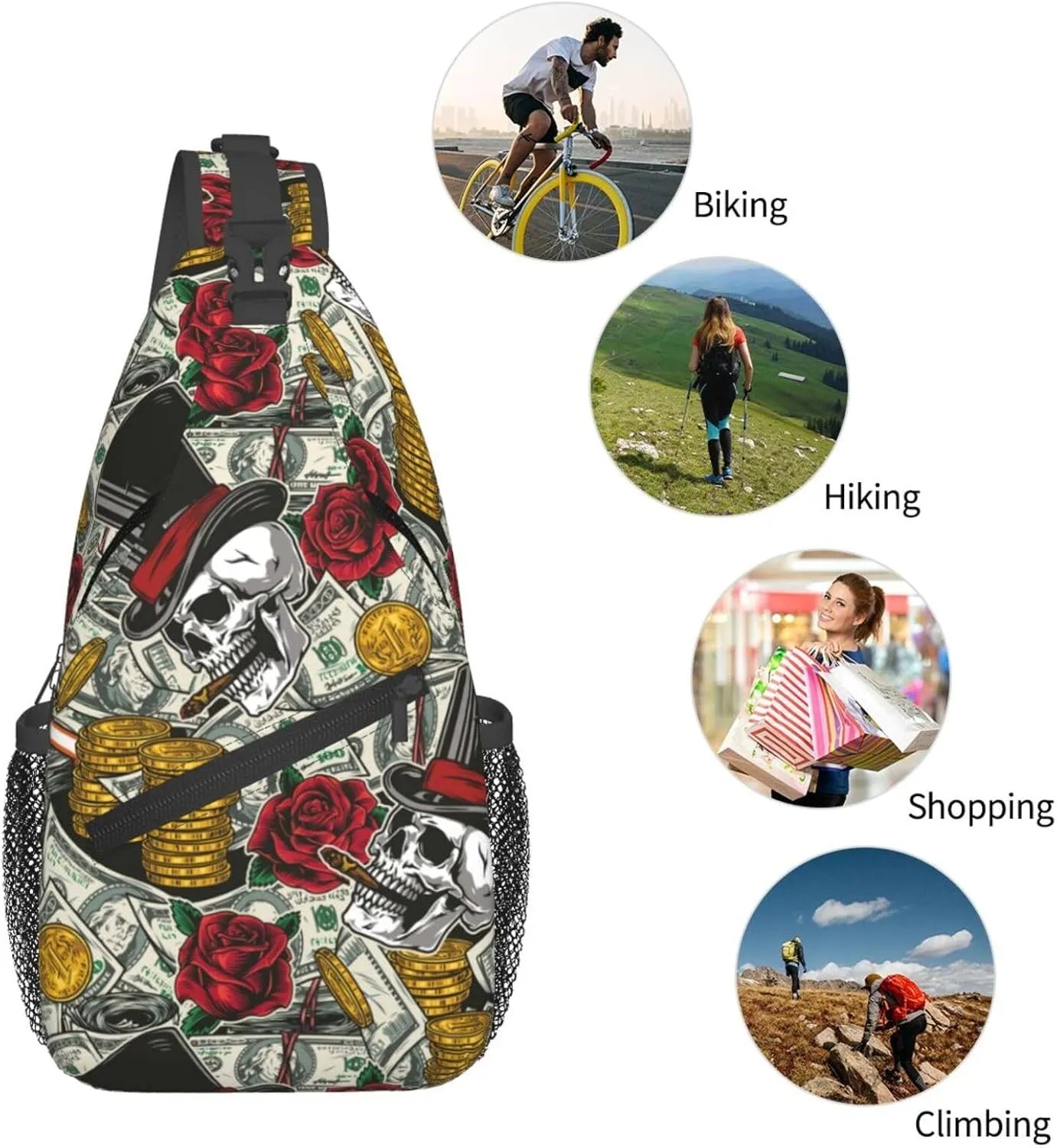 Us Bill Dollars Money Sling Backpack Chest Bag Crossbody Shoulder Bag Gym Cycling Travel Hiking Daypack For Men Women