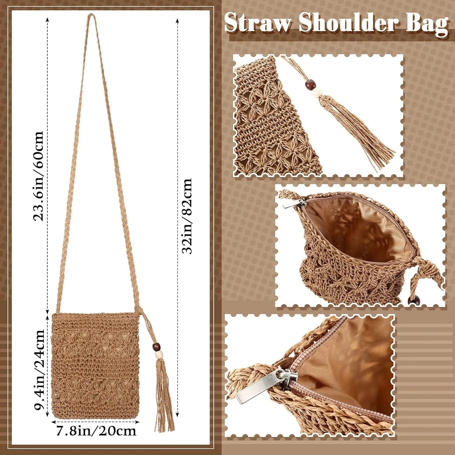 Vacation Purse Set Boho Straw Shoulder Bag Women Crossbody Beach Purse with 4 Rattan Tropical Earrings Leopard Bracelet