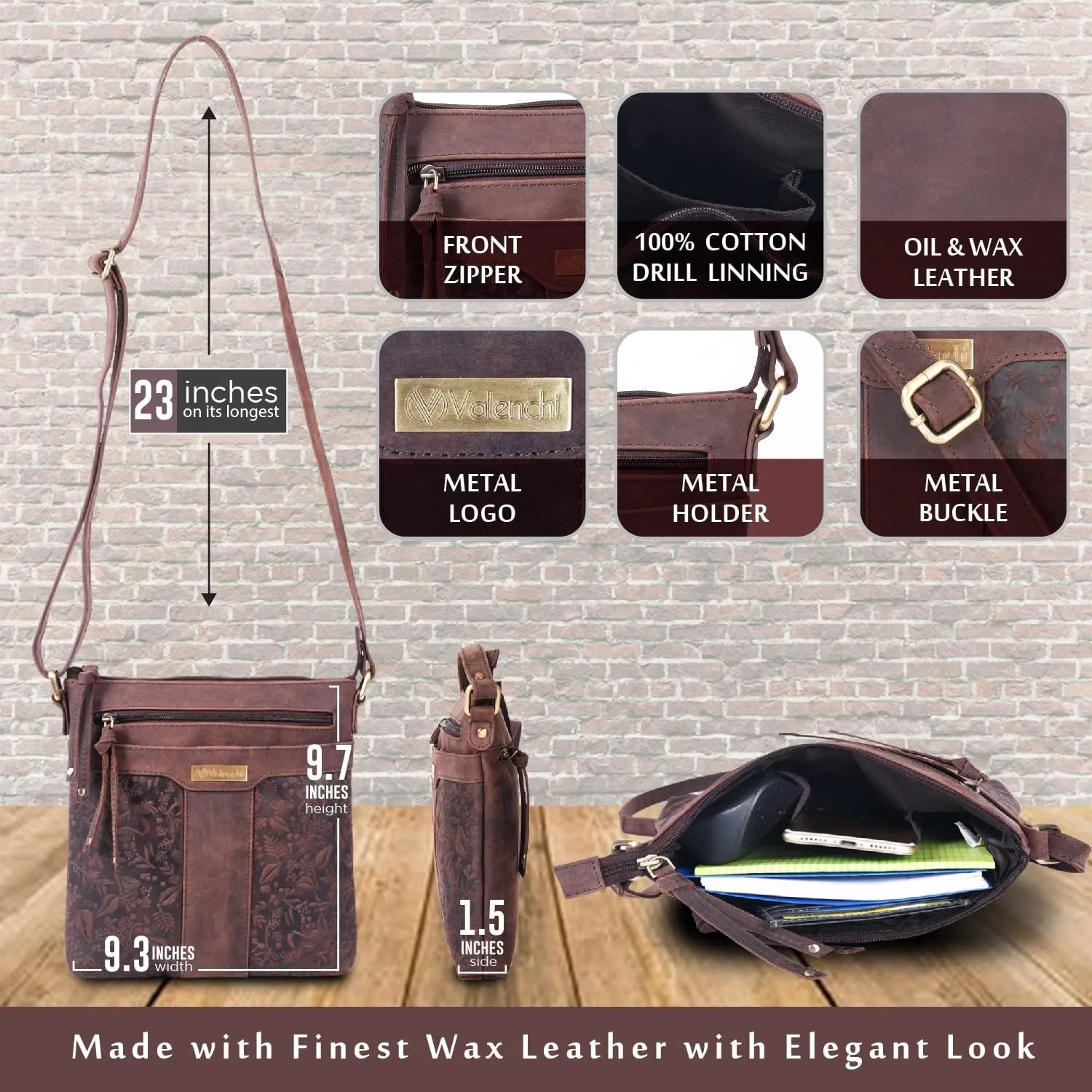 VALENCHI Leather Crossbody Bags for Women - Women's Crossbody Handbags - Trendy Leather Purse for Women - Ladies Sling Bag