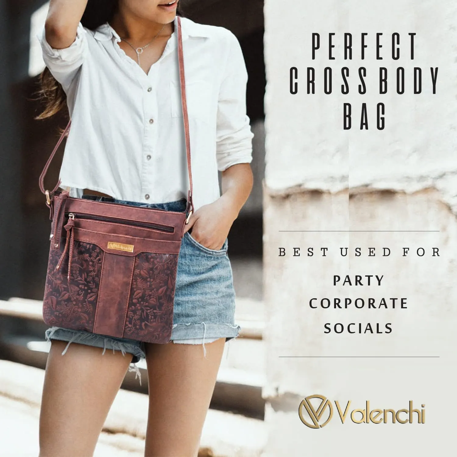 VALENCHI Leather Crossbody Bags for Women - Women's Crossbody Handbags - Trendy Leather Purse for Women - Ladies Sling Bag
