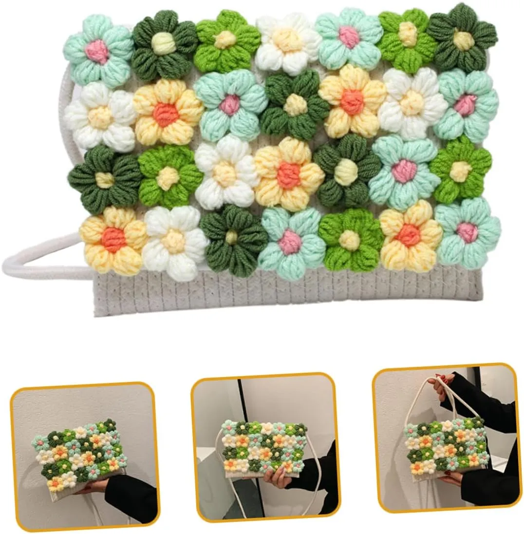 VALICLUD Flower Woolen Bag Crossbody Woven Bag Crochet Flowers Beach Shoulder Bag Woven Handbags for Women Bags