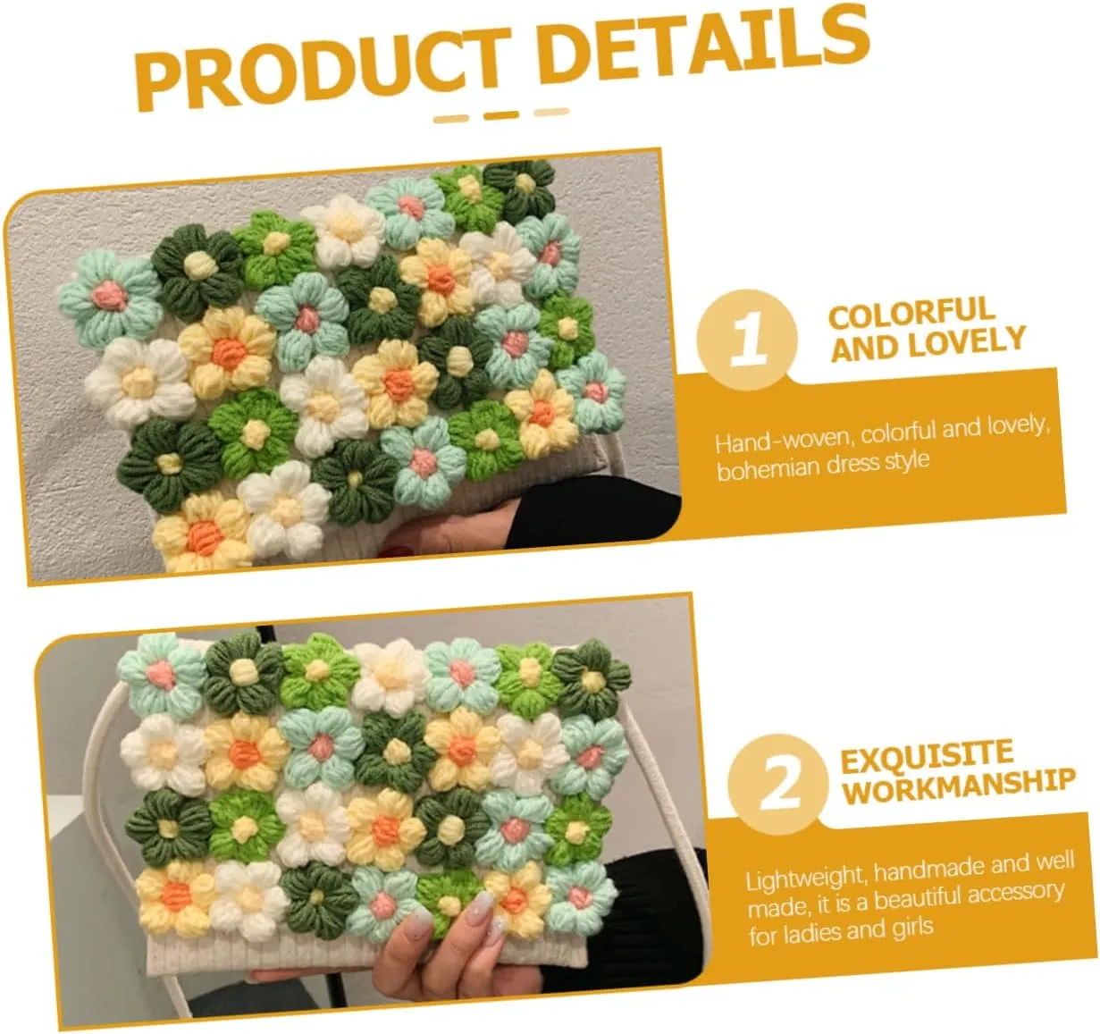 VALICLUD Flower Woolen Bag Crossbody Woven Bag Crochet Flowers Beach Shoulder Bag Woven Handbags for Women Bags