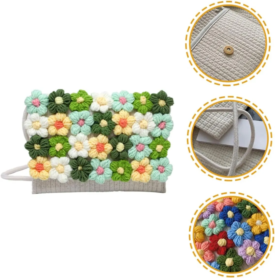 VALICLUD Flower Woolen Bag Crossbody Woven Bag Crochet Flowers Beach Shoulder Bag Woven Handbags for Women Bags