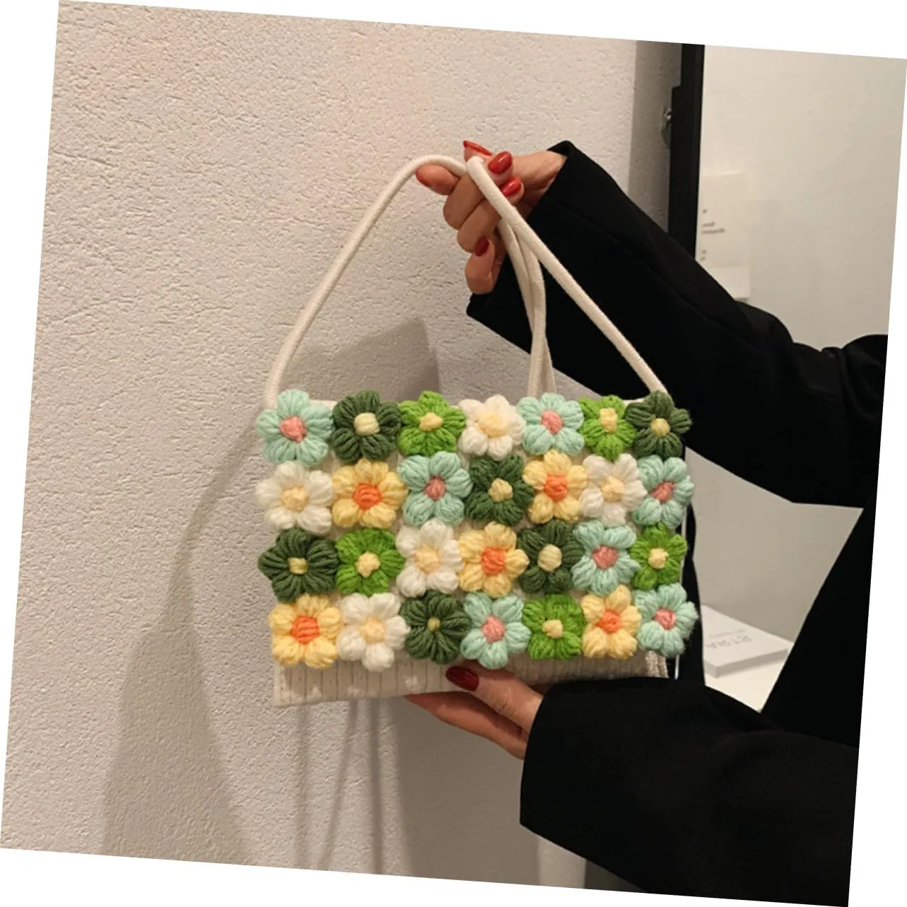 VALICLUD Flower Woolen Bag Crossbody Woven Bag Crochet Flowers Beach Shoulder Bag Woven Handbags for Women Bags