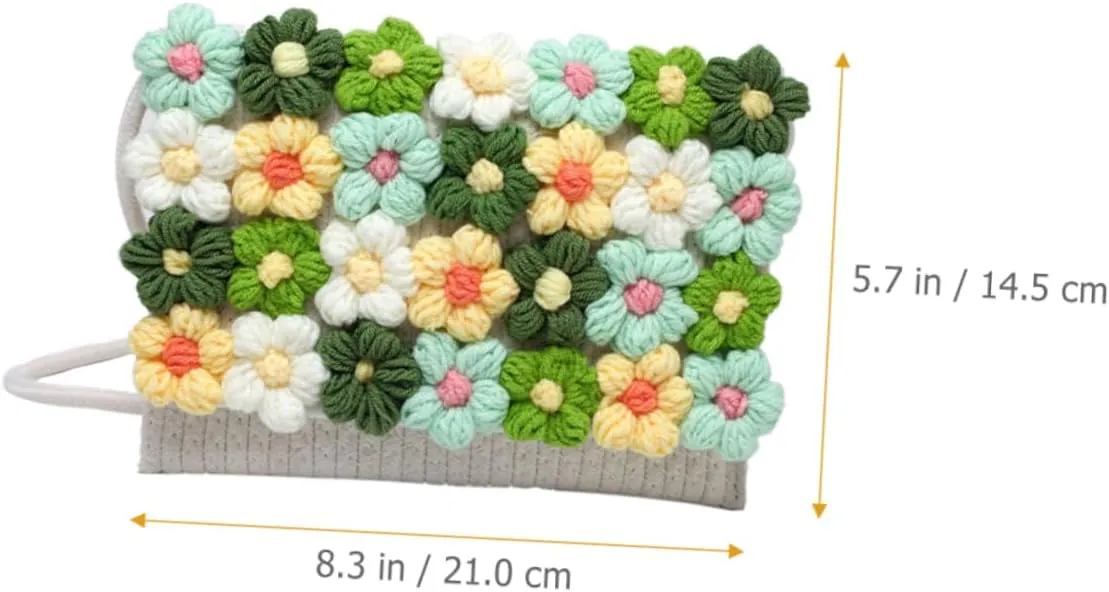 VALICLUD Flower Woolen Bag Crossbody Woven Bag Crochet Flowers Beach Shoulder Bag Woven Handbags for Women Bags