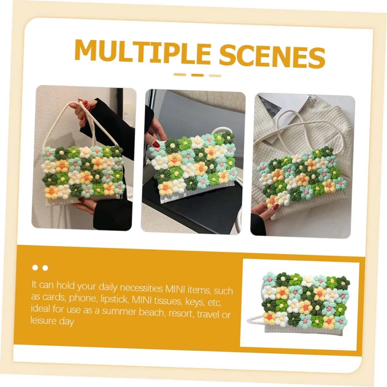 VALICLUD Flower Woolen Bag Crossbody Woven Bag Crochet Flowers Beach Shoulder Bag Woven Handbags for Women Bags