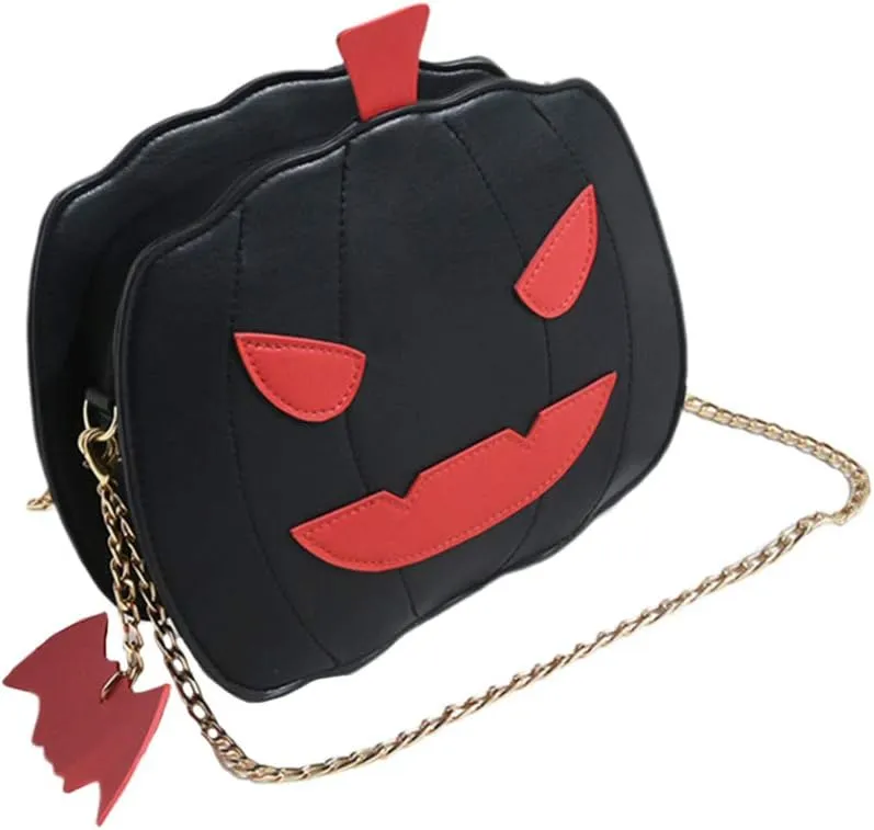 VALICLUD Pumpkin Shoulder Bag Halloween Pumpkin Purse Novelty Devil Crossbody Bag Trick or Treat Bag Pu Halloween Handbag for Girls Women Pumpkin Cross Body Bag