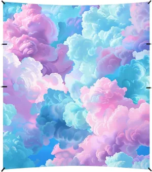 Vaporwave Clouds Purple and Blue Beach Cabana UPF50 Easy Setup Large Sun Shade with Sandbags and Shovel for Camping, Picnics, Backyard