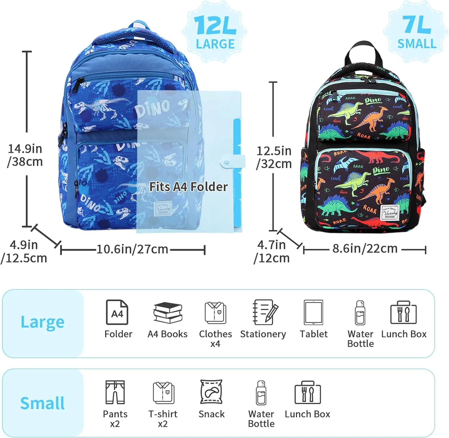 VASCHY Backpack for Toddler Boys, Kids Cute Dinosaur Preschool Children's Daycare Backpack Bookbag for School Travel Dinos