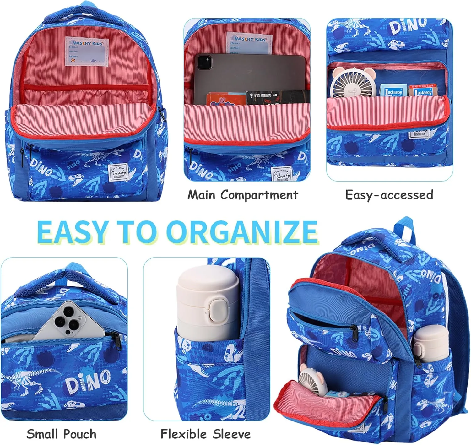 VASCHY Backpack for Toddler Boys, Kids Cute Dinosaur Preschool Children's Daycare Backpack Bookbag for School Travel Dinos