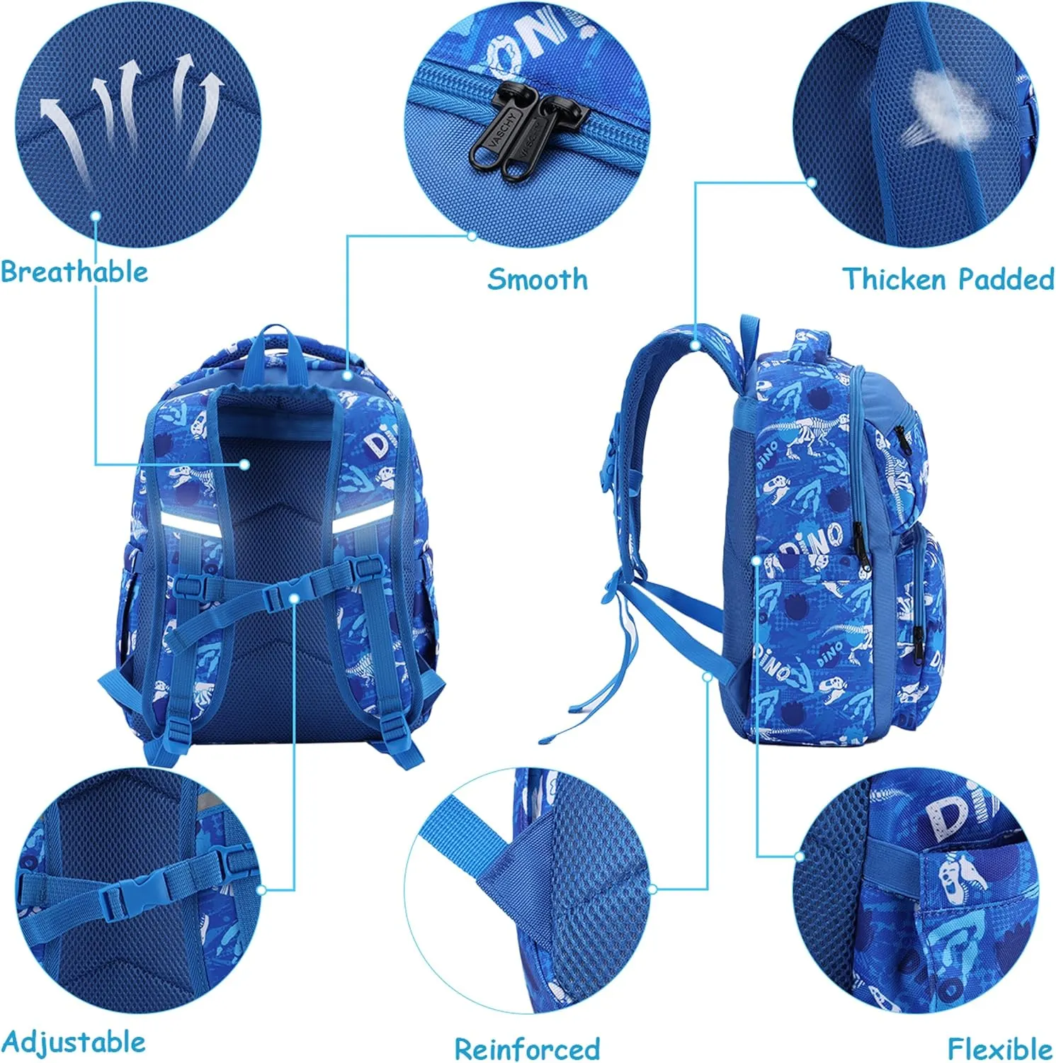 VASCHY Backpack for Toddler Boys, Kids Cute Dinosaur Preschool Children's Daycare Backpack Bookbag for School Travel Dinos
