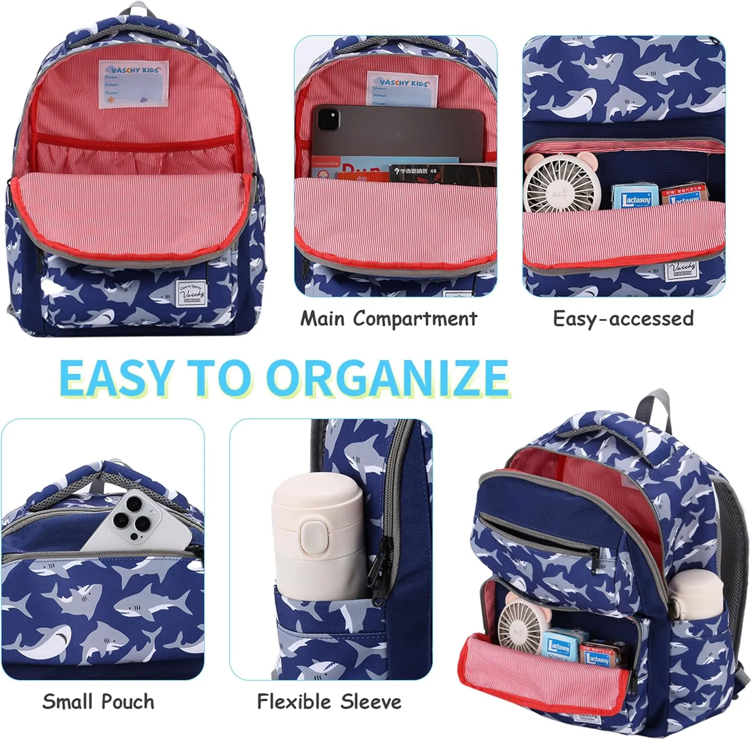 VASCHY Backpack for Toddler Boys, Kids Cute Preschool Children's 12L Daycare Backpack Bookbag for School Travel Shark