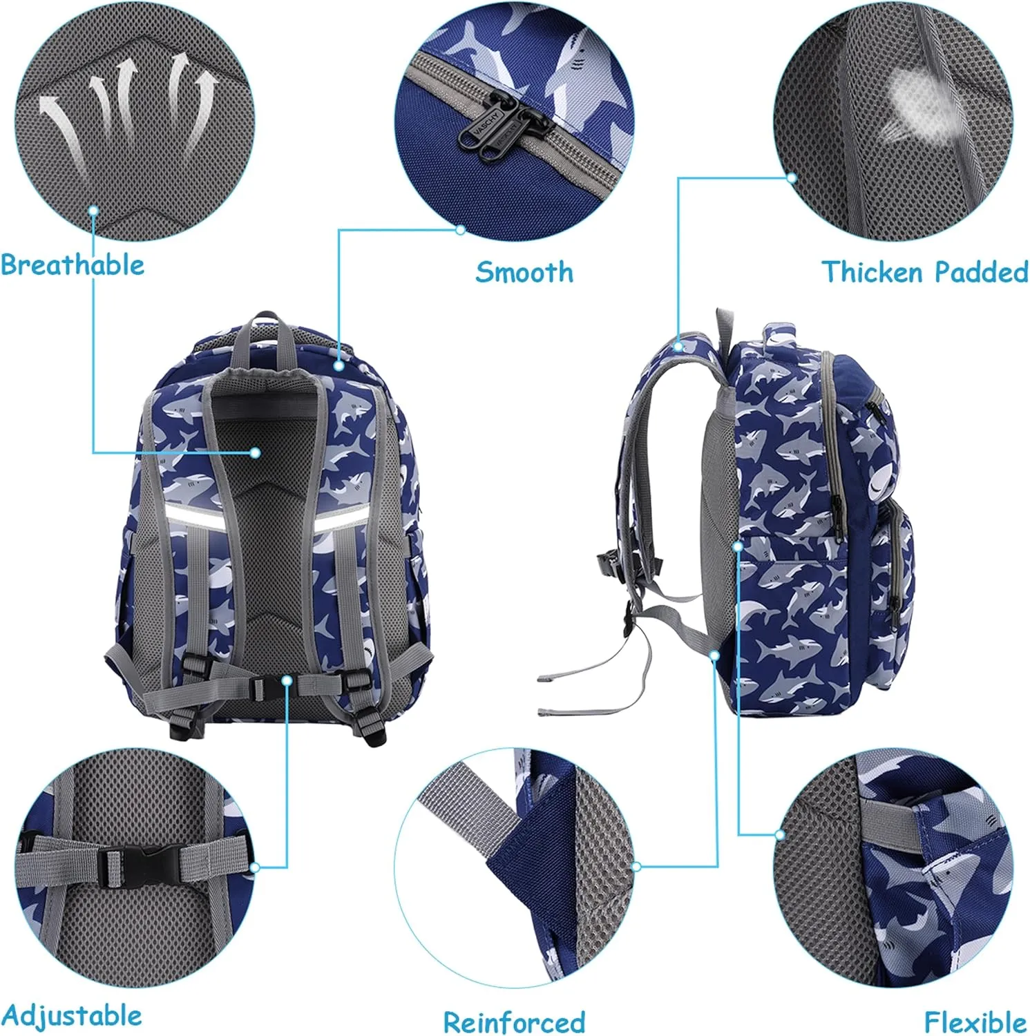 VASCHY Backpack for Toddler Boys, Kids Cute Preschool Children's 12L Daycare Backpack Bookbag for School Travel Shark