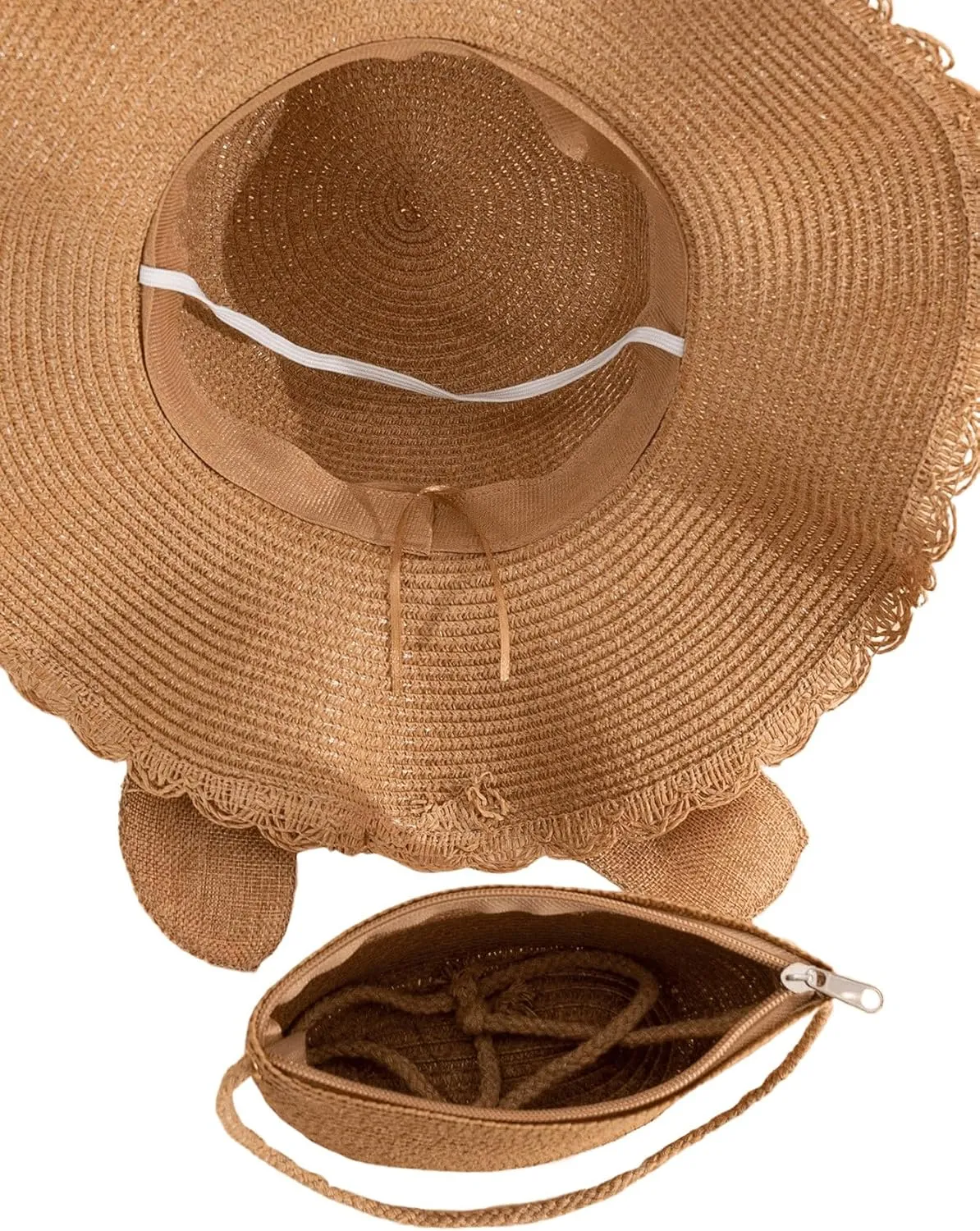 Verdusa Women's Bow Wide Brim Straw Sun Hat and Crossbody Straw Bag Set