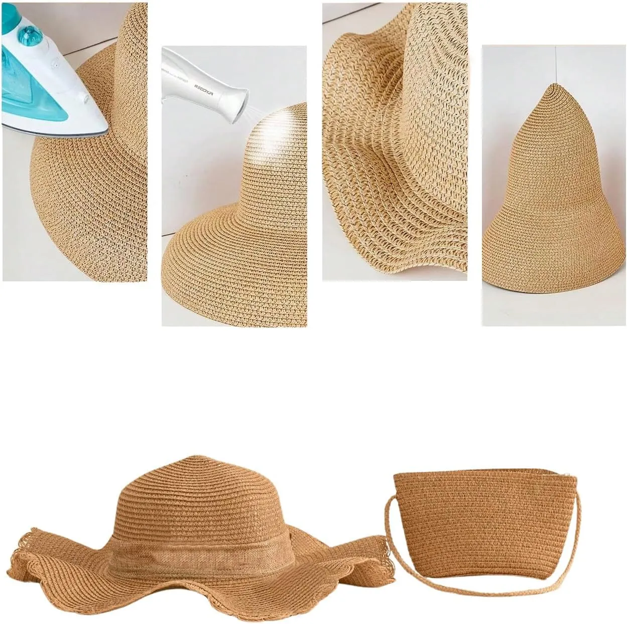 Verdusa Women's Bow Wide Brim Straw Sun Hat and Crossbody Straw Bag Set