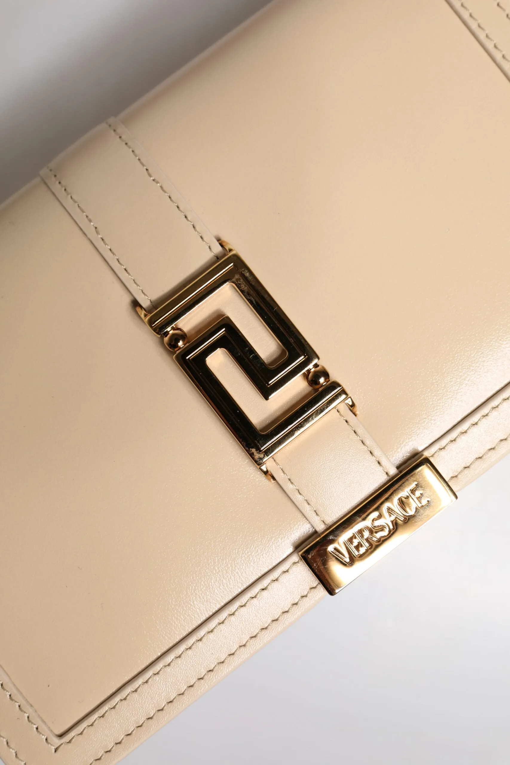 Versace Beige Leather Gold Chain Calf Wallet Crossbody Bag