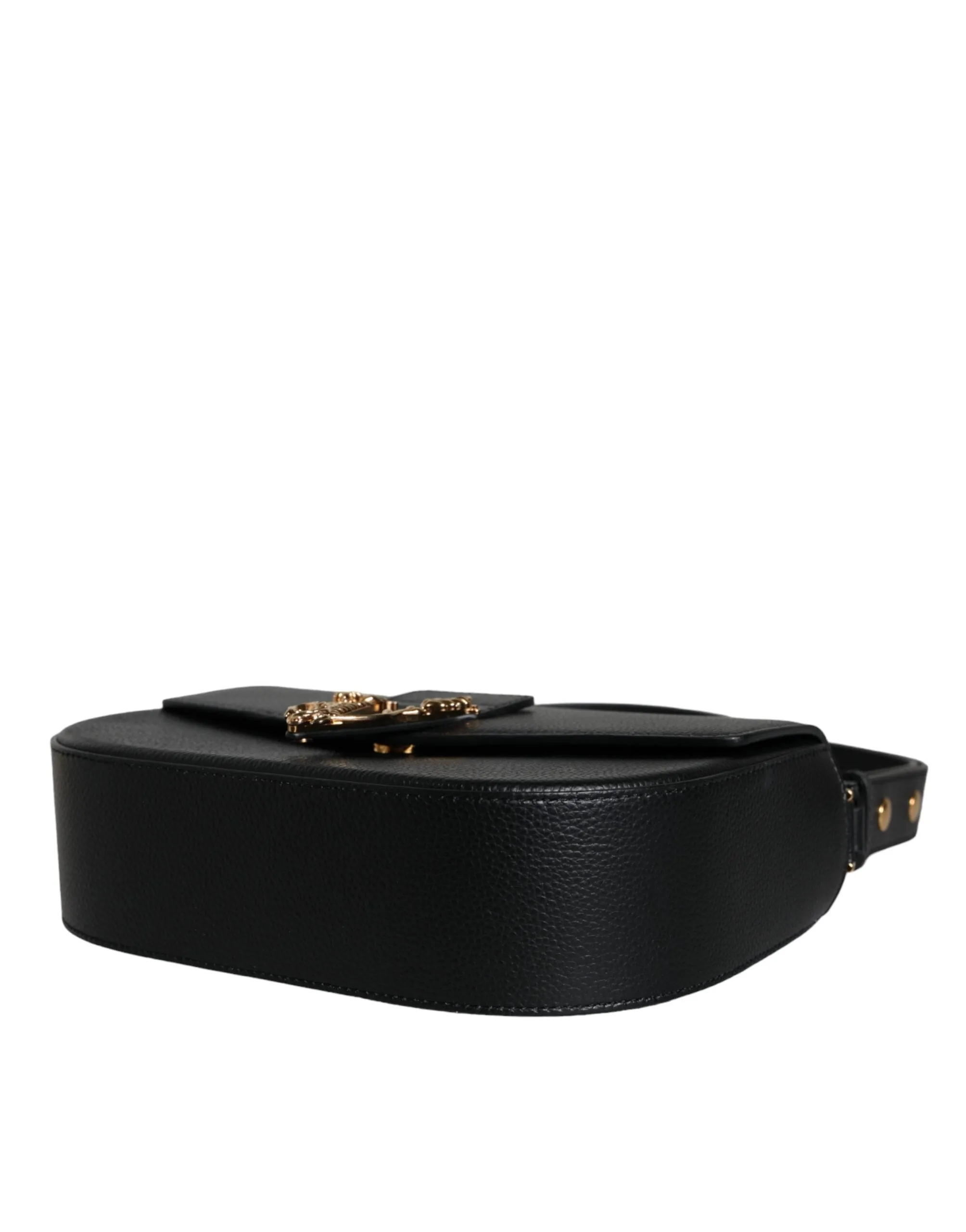 Versace Grainy Calf Leather Logo Crossbody Shoulder Black Bag