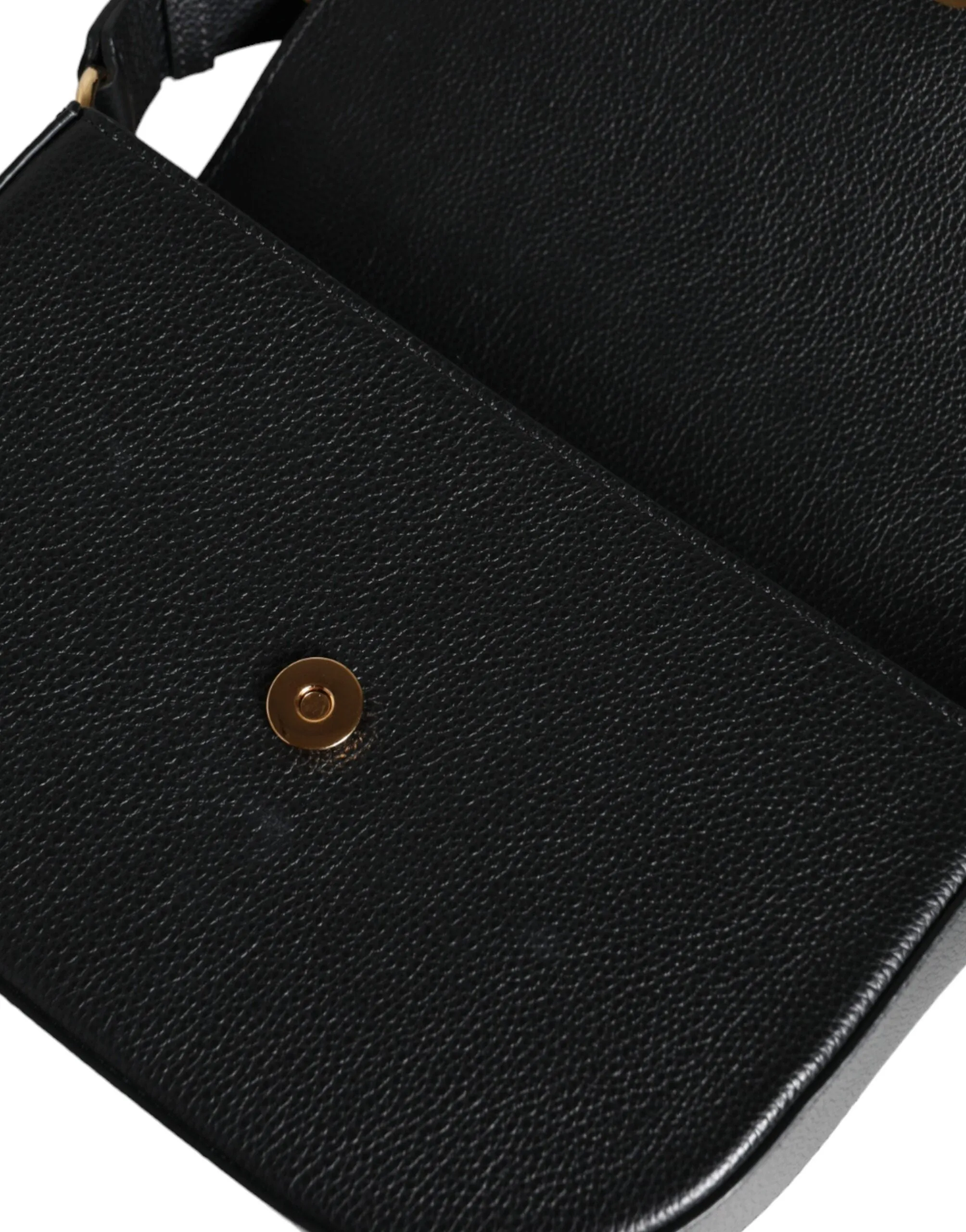 Versace Grainy Calf Leather Logo Crossbody Shoulder Black Bag