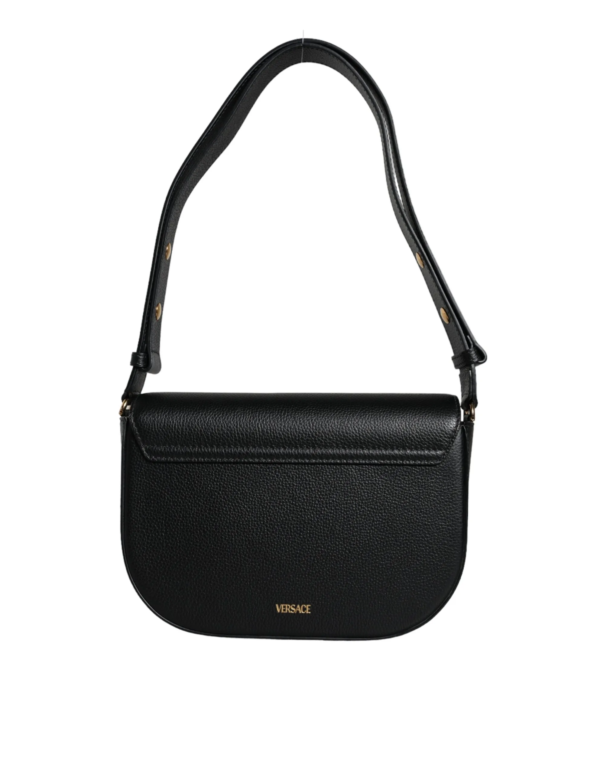 Versace Grainy Calf Leather Logo Crossbody Shoulder Black Bag