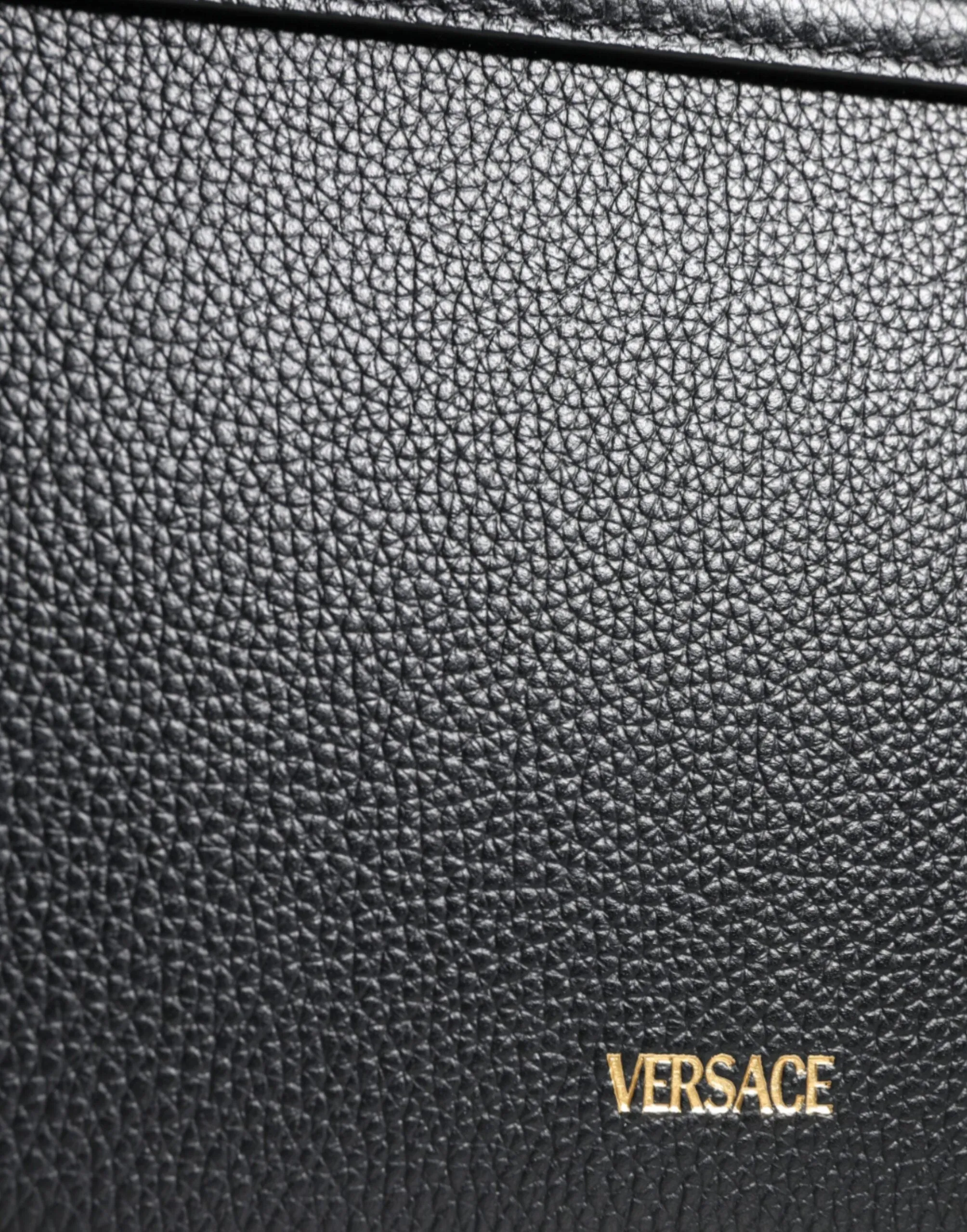 Versace Grainy Calf Leather Logo Crossbody Shoulder Black Bag