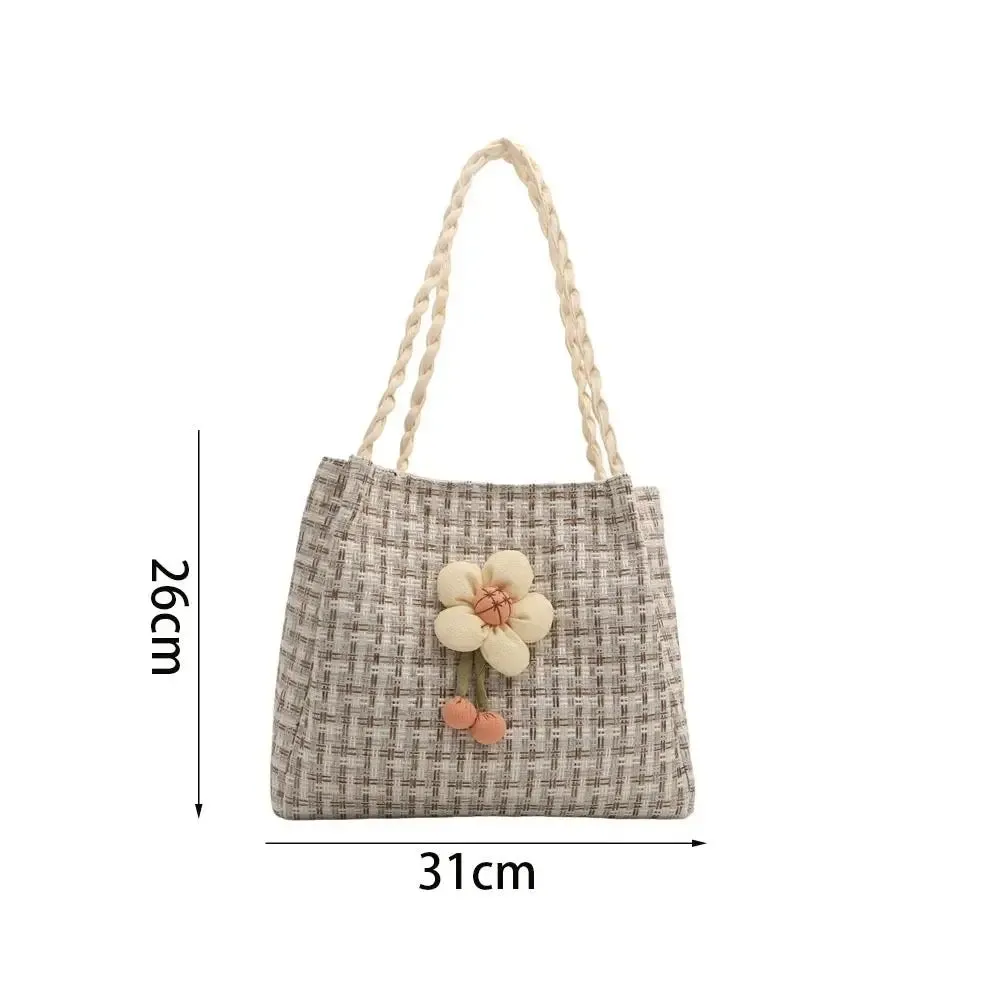 Versatile Flower Handbags Large-capacity Ins Crossbody Bag Summer Flower Beach Handbag Ladies Straw Bags Fresh Shoulder Bags