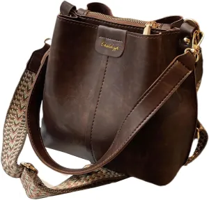 Versatile Vintage Barrel Bag with Wide Shoulder Strap Retro Crossbody Purse for Women (Black)