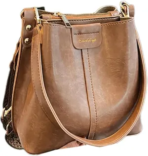 Versatile Vintage Barrel Bag with Wide Shoulder Strap Retro Crossbody Purse for Women (Black)