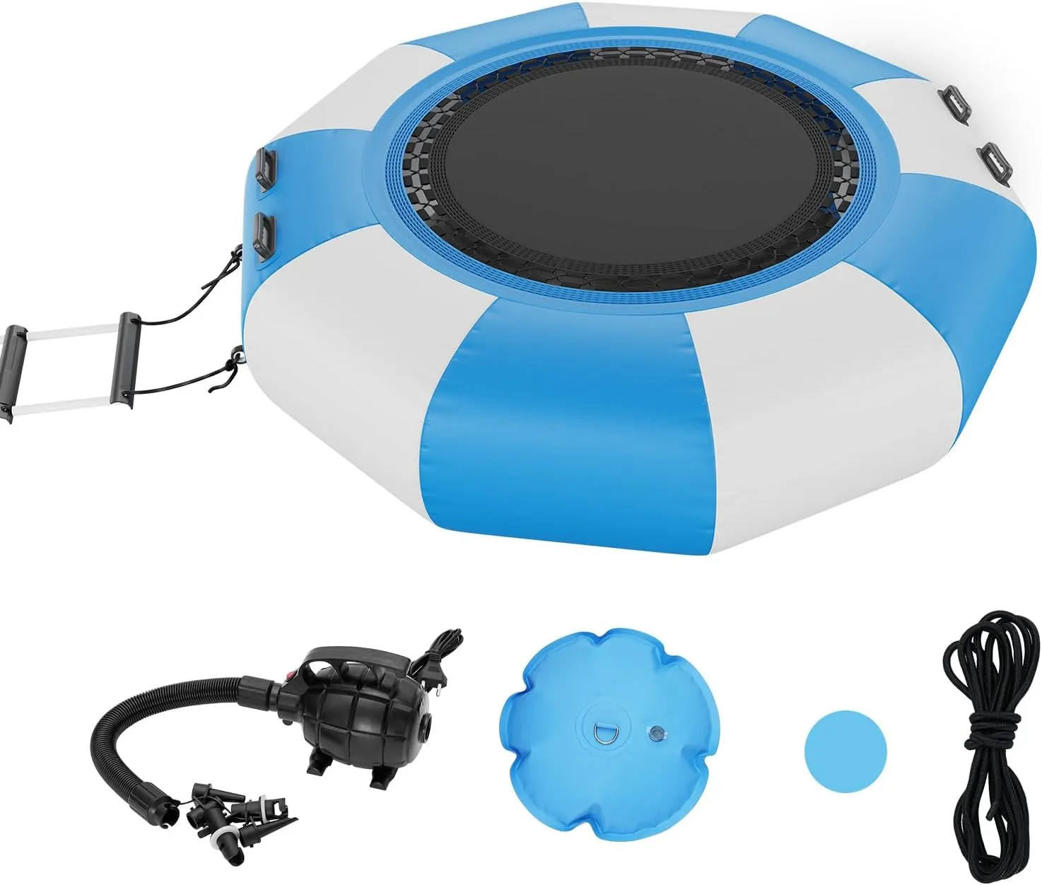 VEVOR Inflatable Water Bouncer, 6.5ft Recreational Water Trampoline, Portable Bounce Swim Platform with 3-Step Ladder & Electric Air Pump, Lake, Water Sports,Kids Adults Floating Rebounder for Pool