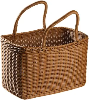 VICASKY Woven Flower Picking Basket with Handle Rectangular Rattan Wicker Handbag Retro Women Straw Tote Candy Basket Wedding Decorative Flower Basket