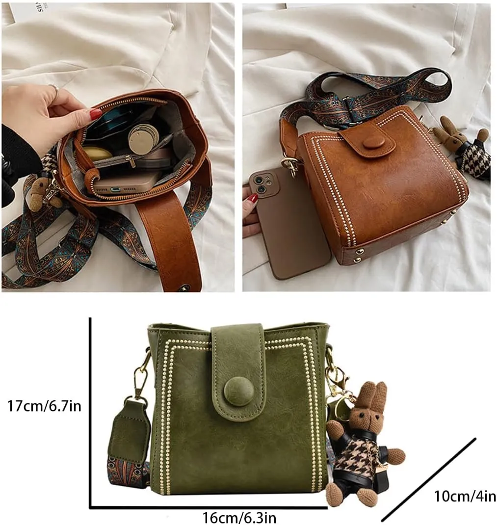 Vintage Fashion Bag with Adjustable Wider Shoulder Strap,Women's Vintage Bucket Bags,Retro Water Bucket Shoulder Bag