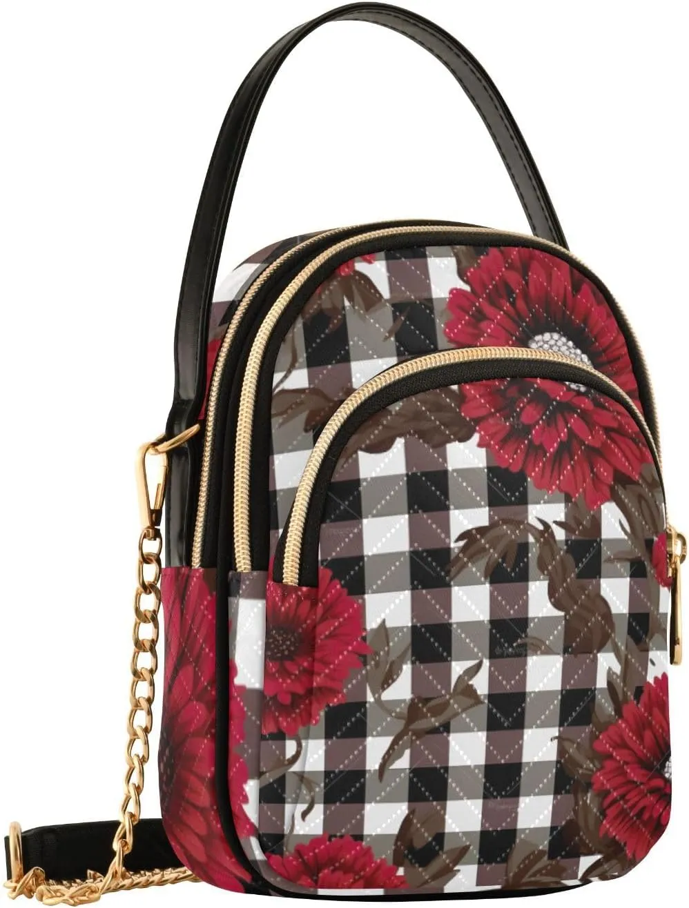 Vintage Floral with Blue Roses Triple Compartment Crossbody Bag, Ladies Shoulder Handbags