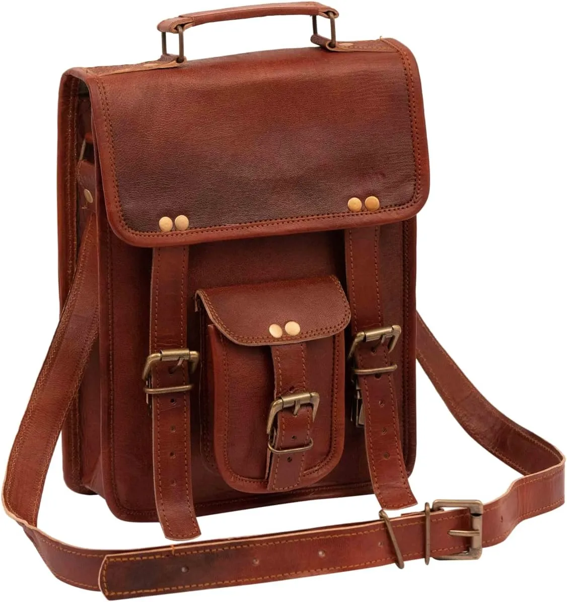 Vintage Genuine Leather Unisex-Adult Tablet Bag, Brown, 13" x 10" x 3.5"