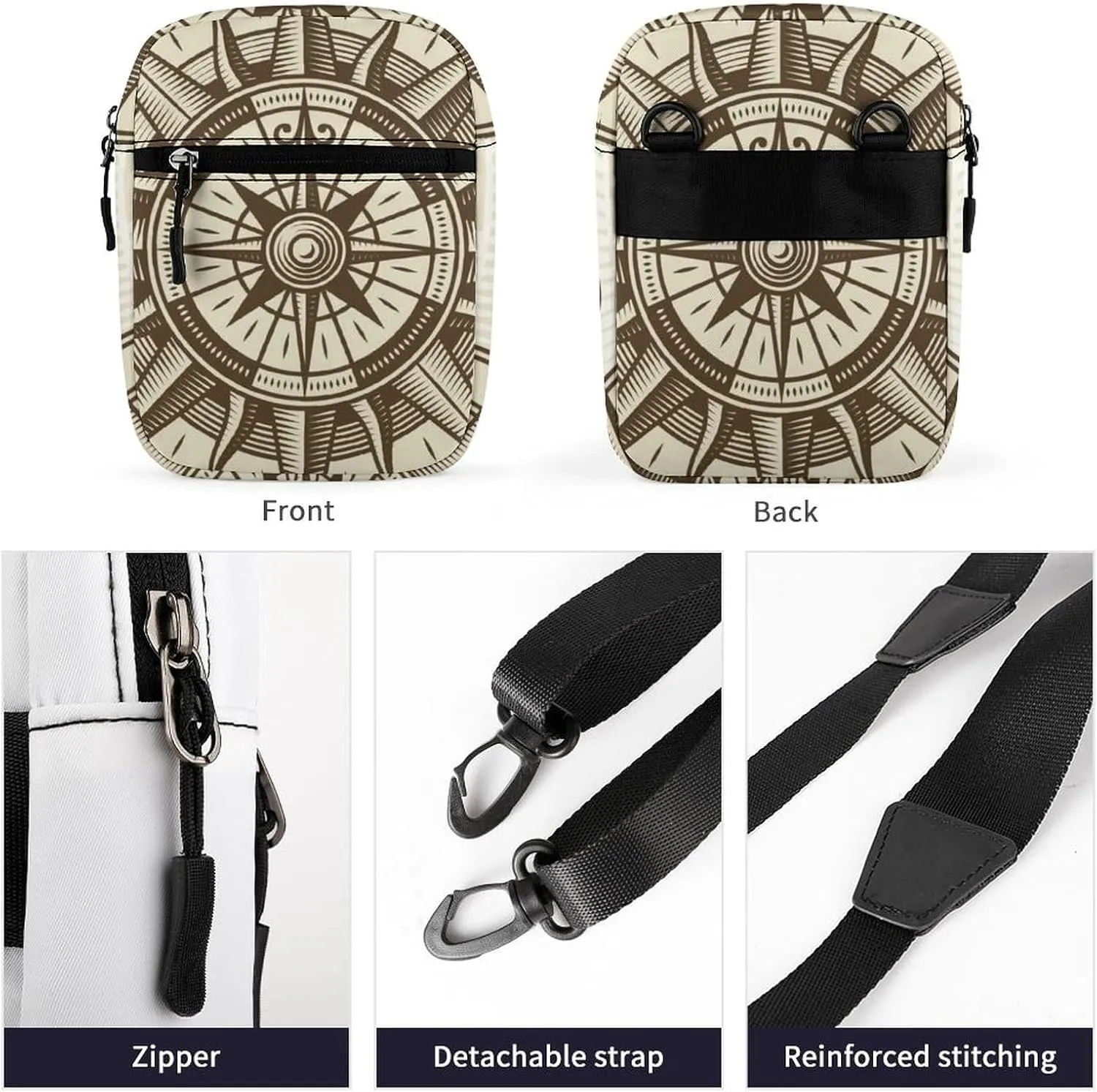 Vintage Nautical Compass Rose in Brown Retro Style Adjustable Fanny Waist Pack Pouch, Waterproof Crossbody Runners Bag Wallet for Gym Hiking Fitness Women Men 6.1 x 2.2 x 7.9 inch