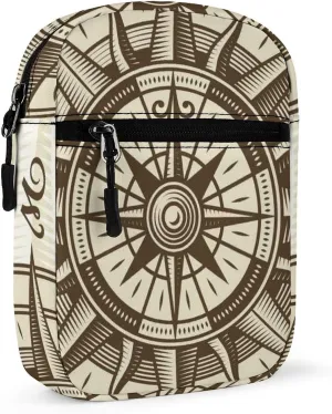 Vintage Nautical Compass Rose in Brown Retro Style Adjustable Fanny Waist Pack Pouch, Waterproof Crossbody Runners Bag Wallet for Gym Hiking Fitness Women Men 6.1 x 2.2 x 7.9 inch