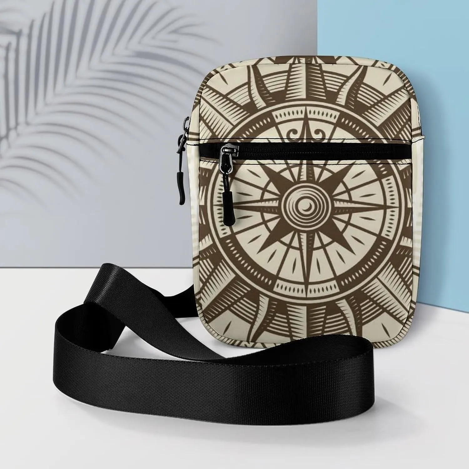 Vintage Nautical Compass Rose in Brown Retro Style Adjustable Fanny Waist Pack Pouch, Waterproof Crossbody Runners Bag Wallet for Gym Hiking Fitness Women Men 6.1 x 2.2 x 7.9 inch