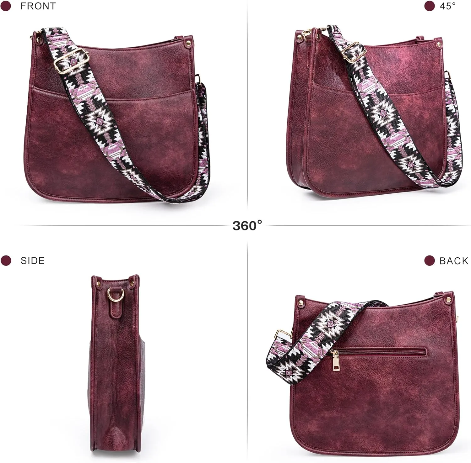 Viva Terry Vegan Leather Crossbody Fashion Shoulder Bag Purse with Adjustable Strap