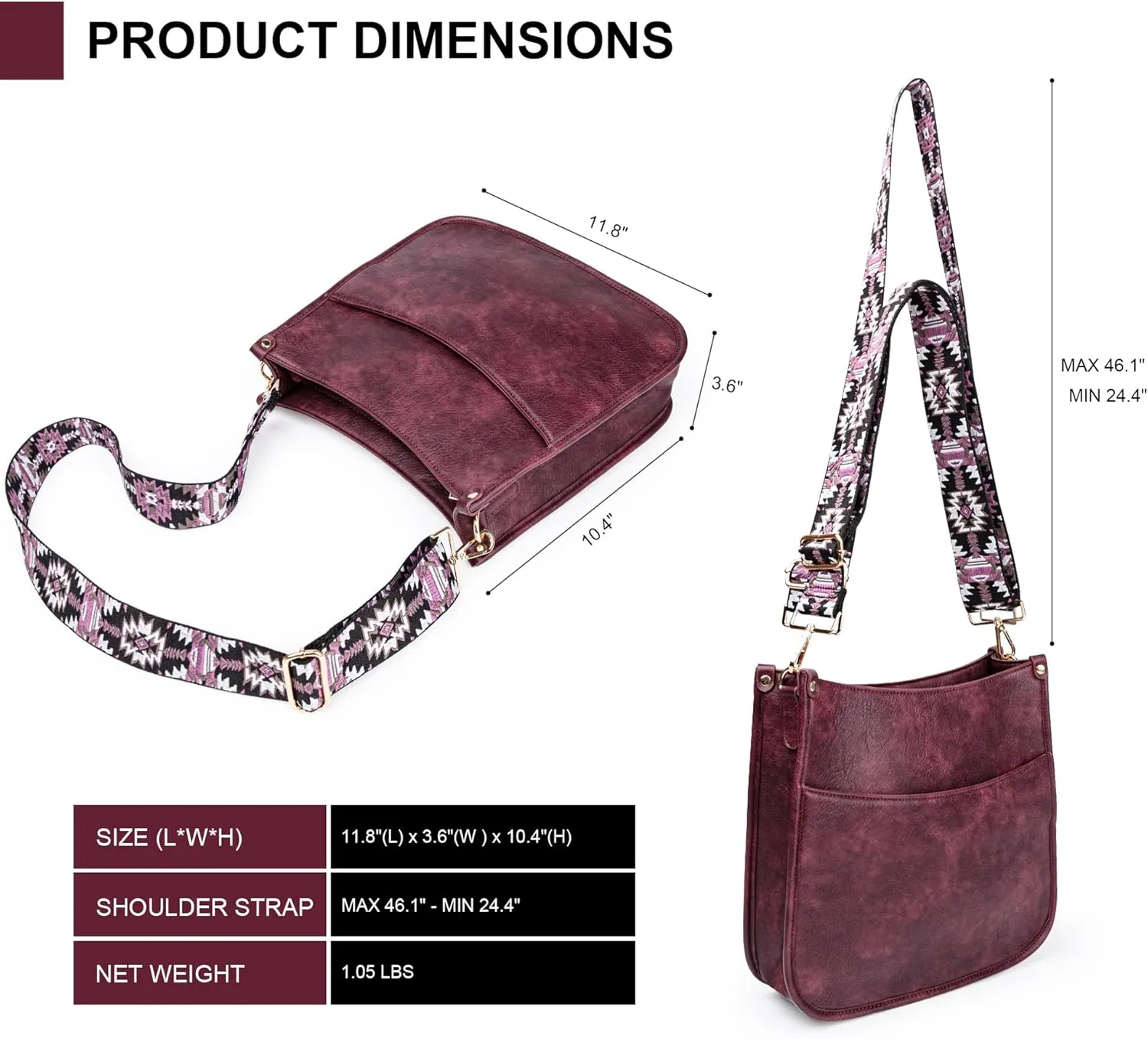Viva Terry Vegan Leather Crossbody Fashion Shoulder Bag Purse with Adjustable Strap
