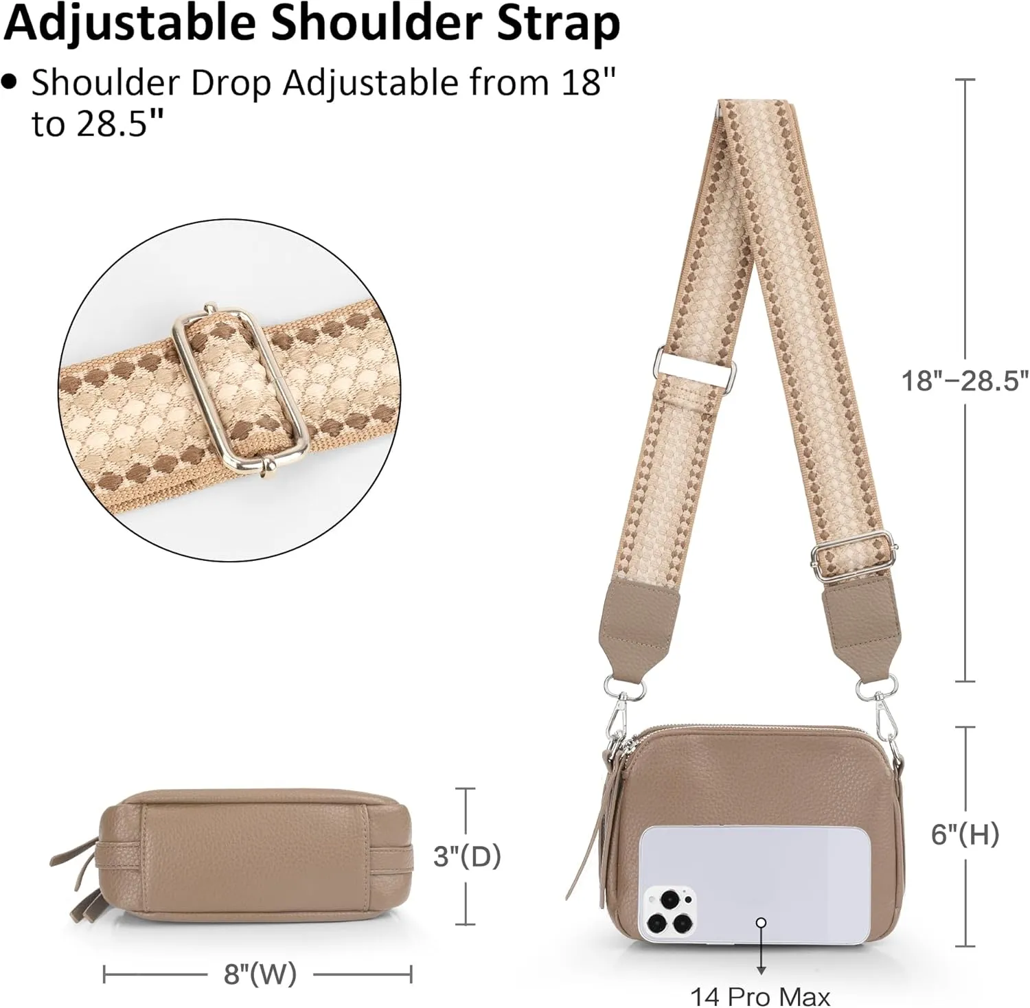 VONAL Leather Crossbody Purse for Women Triple Pockets Designed Shoulder Bag