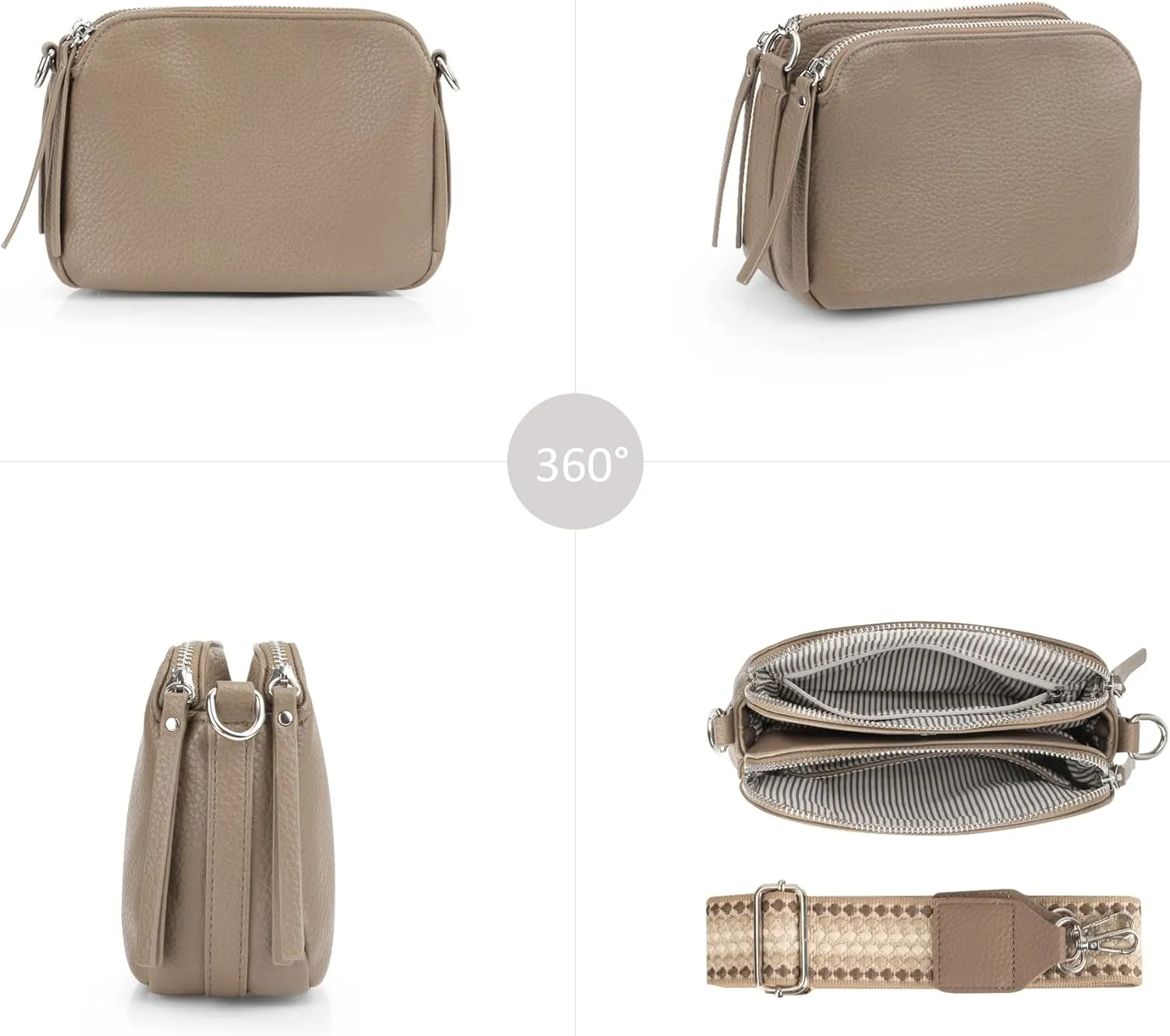 VONAL Leather Crossbody Purse for Women Triple Pockets Designed Shoulder Bag