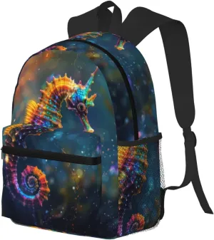VOSERY Backpack for Women & Men, Lightweight Carry On Backpack, Laptop Backpack, Neon Seahorse Underwater Realm Casual Travel Backpack Weekender Bags for Women and Men