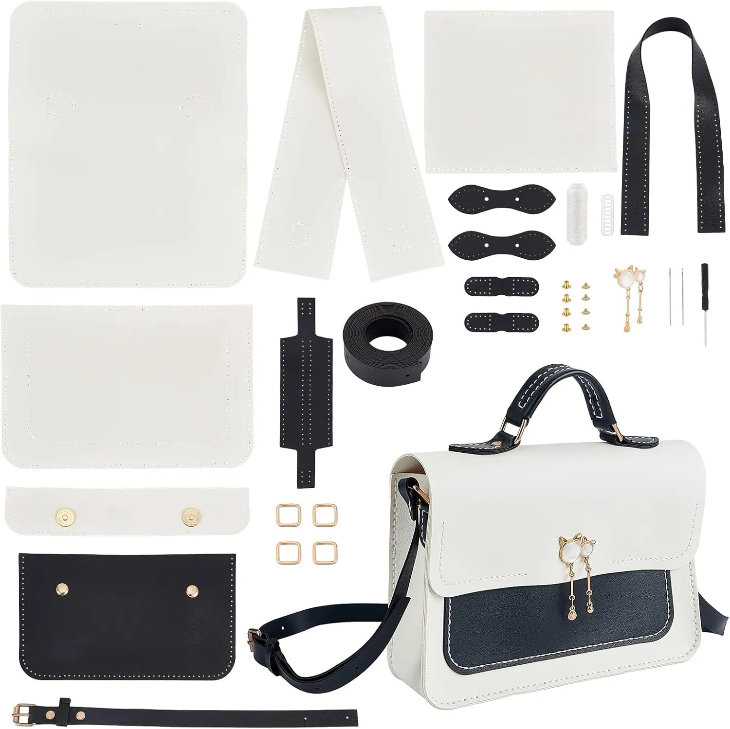 WADORN DIY Leather Shoulder Bag Making Kit, PU Leather Knitting Crochet Bag Making All Materials Leather Craft Purse Handbag Sewing Materials Crossbody Bag Making Tool Set for Beginners, 9.4x7.2 Inch