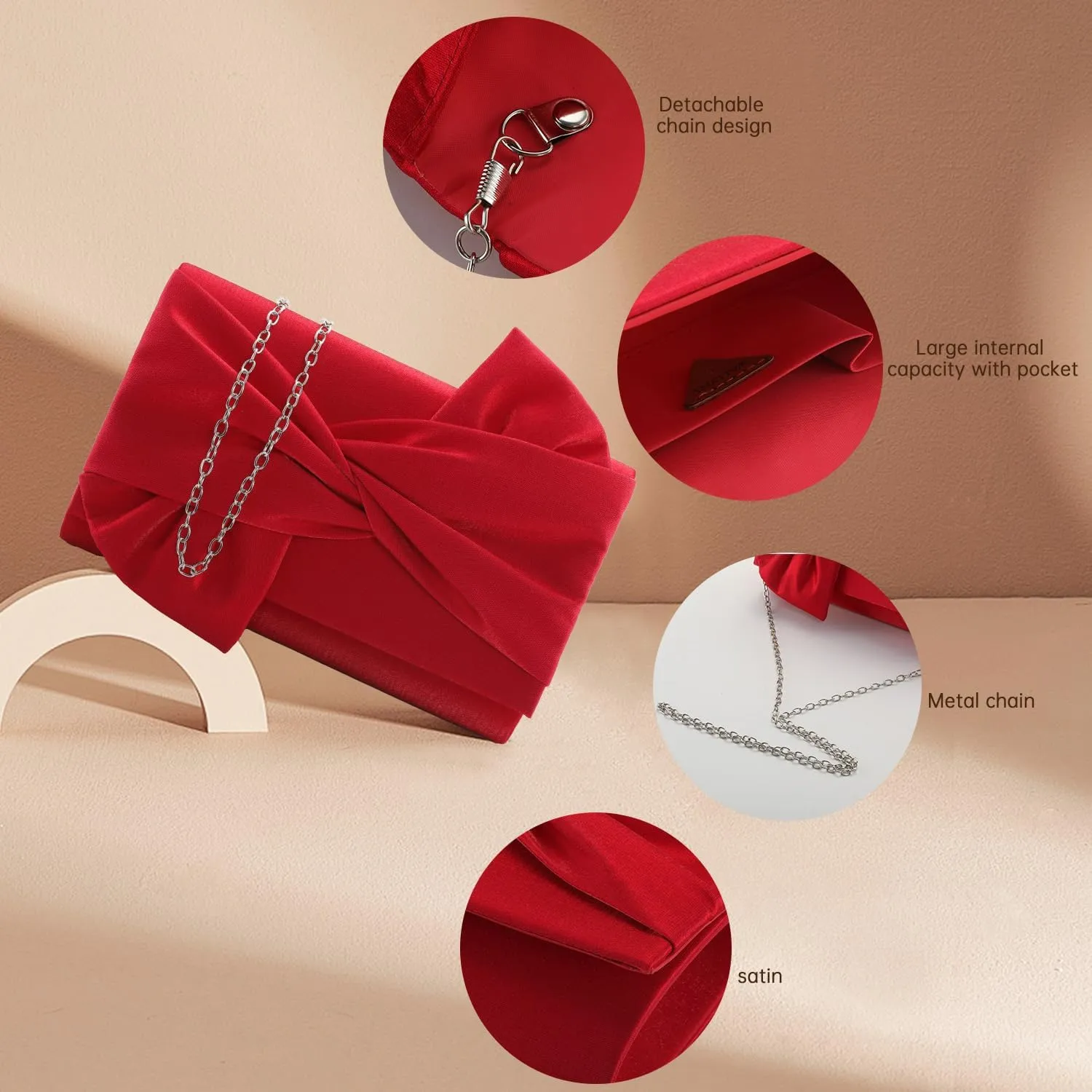 WALLYN'S Satin Clutch purse evening bag for women party wedding handbag