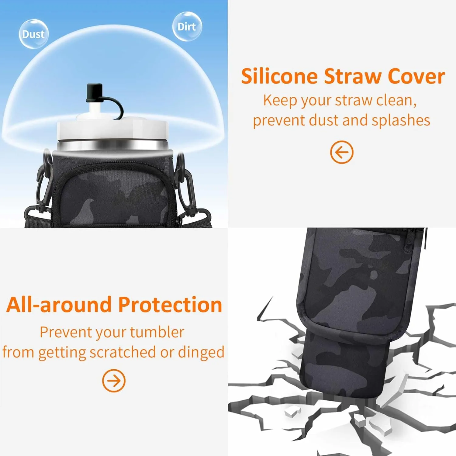 Water Bottle Carrier Bag with Paracord Handle for Stanley 40/30 oz Tumbler Neoprene Insulated Mug Sleeve Pouch with 2 Pockets & Adjustable Strap & Straw Cover for Stanley Cup Accessories