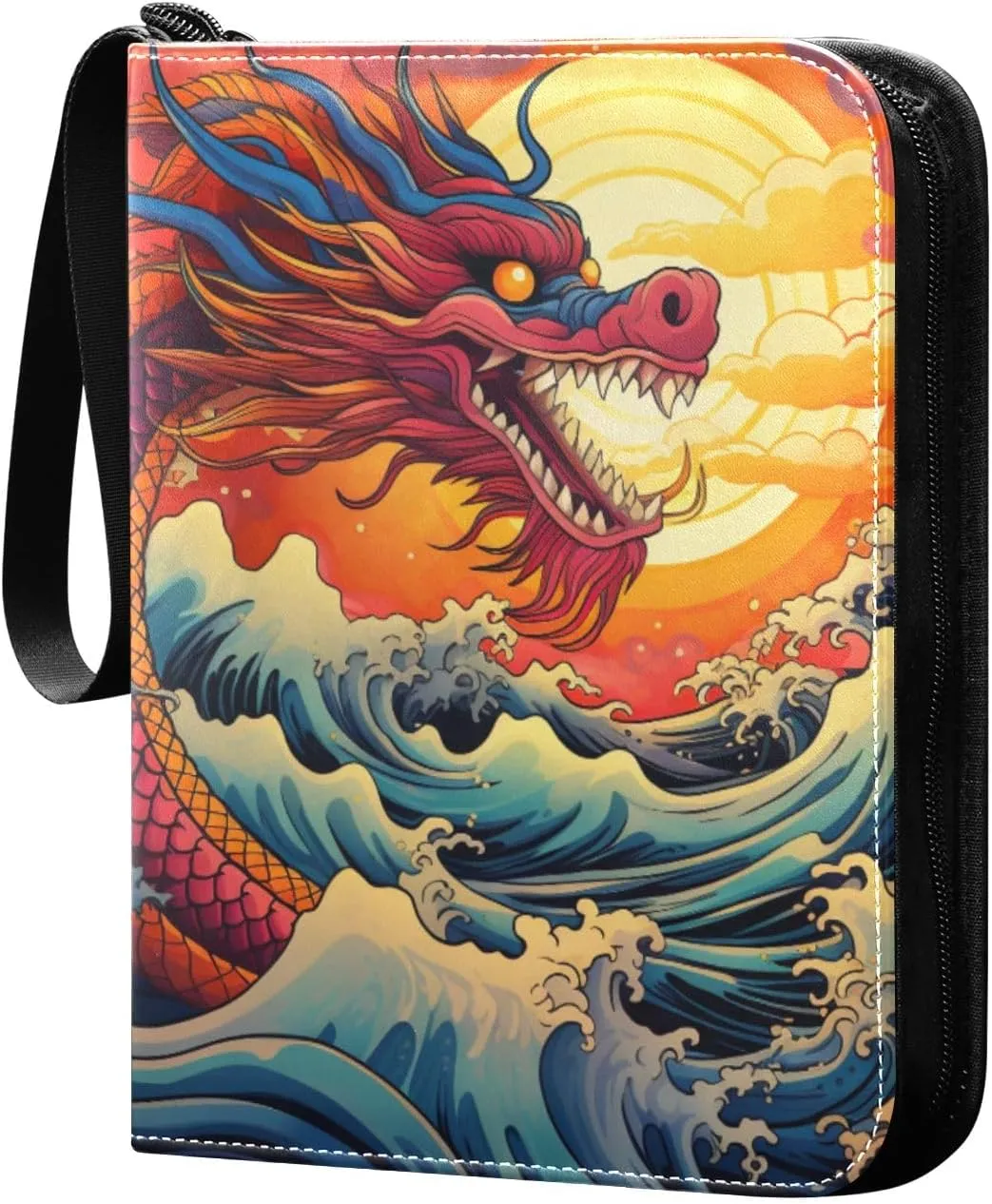 Watercolor Chinese Dragon Painting Card Binder 4 Pocket Trading Card Binder Portable Cards Collection Book with Zipper